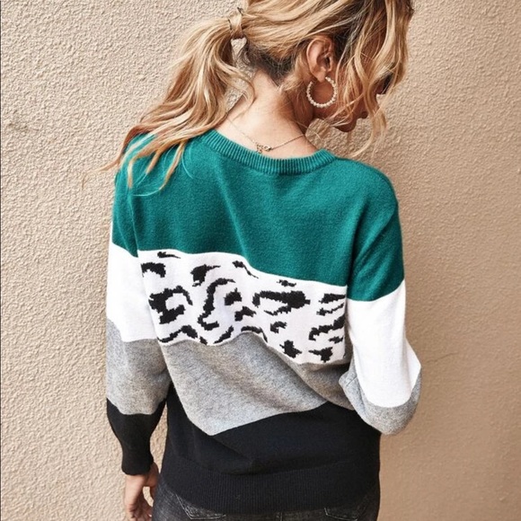 Color block stripe leopard print knit sweater pink - Picture 8 of 8